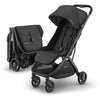 UPPAbaby Minu V3 lightweight travel stroller in greyson with charcoal frame, saddle leather accents, one-hand fold, suitable from birth