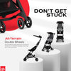 My Store gb Pockit+ All-Terrain lightweight travel stroller with canopy and reclining seat in velvet black, shown folded and open.