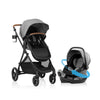 Evenflo Shyft Intuiti Travel System with Revolve180 LiteMax NXT infant car seat in Fossil Gray, lightweight and rear-facing for preemies and babies