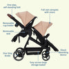 Dark grey My Store tandem double stroller with reversible seats, adjustable canopy, 5-point harness, large storage, and one-hand fold.