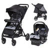 Baby Trend Passport cargo stroller with pink bamboo fabric and EZ-Lift infant car seat, designed for comfortable travel with baby