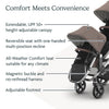 UPPAbaby RumbleSeat V3 second lower all-weather seat with magnetic buckle, compatible with Vista V2/V3, in Declan Oat Mélange with chestnut leather