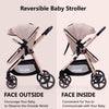 Lortsybab 2-in-1 baby stroller with beige frame, reversible seat, suitable for infants and toddlers 0-36 months.