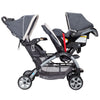 Baby Trend infant and toddler double stroller with car seat, lightweight and portable, Stormy color, tandem travel system.