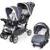 Baby Trend infant and toddler double stroller with car seat, lightweight and portable, stormy color, tandem travel system.