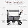 Evolur Trailblazer black double stroller wagon with all-terrain wheels, 5-point harness, removable canopy, foldable design, and spacious storage