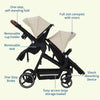 Double tandem stroller for newborn and toddler by My Store, foldable twin pushchair with reversible seats, safety harness, and canopy.
