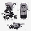 Lortsybab 2-in-1 baby stroller with beige reversible seat, folding infant pram for 0-36 months, suitable for toddlers and newborns.