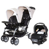 Baby Trend infant and toddler double stroller with matching car seat, lightweight and portable Stormy travel system tandem.