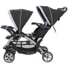 Baby Trend infant and toddler double stroller with car seat combo, lightweight, portable travel system in stormy color, tandem design.