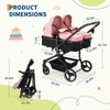Pink double stroller for newborn and toddler with adjustable recline, canopy, parent cup holders, lightweight fold, suitable for twins.