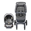 Chicco Bravo 3-in-1 travel system with quick-fold stroller, KeyFit 30 infant car seat, and base in Camden/Black color.