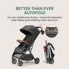 Bombi Bēbee V2 lightweight baby stroller with vegan leather, one-hand fold, infinite recline, aluminum frame, XXL canopy, and ample storage
