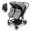Lightweight double stroller for twins with reclining seats, adjustable canopy, 5-point harness, and high landscape design for infants and toddlers.