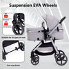 Lortsybab 2-in-1 baby stroller with beige frame, reversible seat, suitable for infants and toddlers up to 36 months.