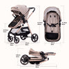 Lortsybab 2-in-1 baby stroller with beige frame and reversible seat, suitable for infants and toddlers from 0 to 36 months.
