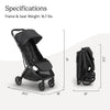 UPPAbaby Minu V3 lightweight travel stroller in greyson charcoal with carbon frame and saddle leather, featuring one-hand fold and overhead canopy.