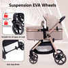 Lortsybab 2-in-1 baby stroller with beige frame, reversible seat, suitable for infants and toddlers 0-36 months, foldable design