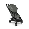 Black Bugaboo Butterfly 2 travel stroller folded compactly, lightweight, airplane-friendly, with a sleek design and easy one-second fold.