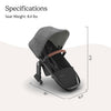 UPPAbaby RumbleSeat V3 second lower all-weather seat with magnetic buckle for Vista V2 and V3, in Declan Oat Mélange with silver frame