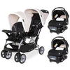 Baby Trend infant and toddler double stroller and car seat combo in stormy color, lightweight and portable tandem travel system.