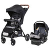 Baby Trend Passport cargo stroller with pink bamboo fabric and EZ-Lift infant car seat, featuring a sleek, foldable design.