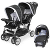 Baby Trend infant and toddler double stroller with car seat, lightweight Stormy travel system tandem for babies and toddlers.