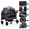 Luxury My Store double wagon stroller with canopy, tray, cup holder, 5-point harness, adjustable handle, lightweight foldable design.