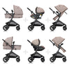 Evenflo Pivot Modular Travel System with LiteMax Preemie and Infant Car Seat in casual gray, showing the car seat and stroller setup.