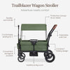 Evolur Trailblazer double wagon stroller in black with removable canopy, all-terrain wheels, 5-point harness, and spacious storage.