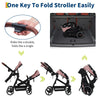 Double tandem stroller for newborn and toddler by My Store, foldable twin pushchair with reversible seats and canopy.