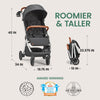 Bombi Bēbee V2 lightweight baby stroller with vegan leather, one-hand fold, infinite recline, aluminum frame, XXL canopy, and ample storage