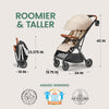 Bombi Bēbee V2 lightweight baby stroller with vegan leather, one-hand fold, infinite recline, aluminum frame, XXL canopy, and storage