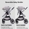 Lortsybab 2-in-1 beige baby stroller with reversible seat, foldable infant pram for newborns and toddlers up to 36 months.