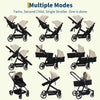 Double tandem stroller for newborn and toddler by My Store, foldable twin pushchair with reversible seats, safety harness, and canopy.