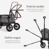 Evolur Trailblazer double stroller wagon in black with canopy, all-terrain wheels, 5-point harness, and spacious storage for two kids