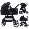 Lortsybab 2-in-1 baby stroller with beige frame, reversible seat for newborns and toddlers, foldable design for easy transport.