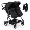 Lightweight double stroller for twins by My Store with reclining seats, adjustable canopies, 5-point harness, and high landscape design.