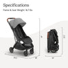 UPPAbaby Minu V3 travel stroller in greyson with charcoal frame and saddle leather, showing lightweight, compact design and one-hand fold.