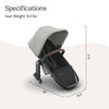 UPPAbaby RumbleSeat V3 second lower all-weather seat for Vista V2 and V3, with magnetic buckle and included adapters in Declan color.