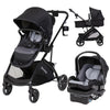 Baby Trend Passport Switch 6-in-1 stroller travel system with EZ-Lift infant car seat in Dash Black, showing the stroller and car seat combo.