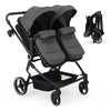 Lightweight double stroller for twins by My Store with reclining seats, adjustable canopy, 5-point harness, and high landscape design.