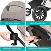 Gray Evenflo Pivot Modular Travel System with LiteMax Preemie and Infant Car Seat, featuring stroller and car seat components.