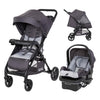 Baby Trend Passport cargo stroller with EZ-Lift infant car seat in pink bamboo, featuring adjustable handle and storage basket.