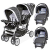 Baby Trend infant and toddler double stroller with car seat, lightweight and portable, Stormy color, tandem travel system.