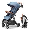 Bombi Bēbee V2 lightweight baby stroller with vegan leather, one-hand fold, infinite recline, aircraft-grade aluminum frame, and XXL canopy