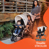 Baby Trend Stormy infant and toddler double stroller with car seat, lightweight and portable travel system in tandem configuration.
