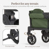 Evolur Trailblazer double stroller wagon in black with all-terrain wheels, foldable canopy, 5-point harness, and spacious storage.