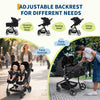 Lightweight twin stroller for infants and toddlers with reclining seats, adjustable canopy, and 5-point harness, high landscape design.