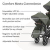 UPPAbaby RumbleSeat V3 for Vista V2 and V3, all-weather second seat with magnetic buckle in Declan Oat Mélange with silver frame.